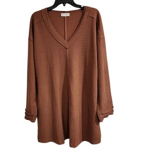 New In Womens Sz M Tunic  Dress Long Sleeve V- Neck  Earthy Brown Boho Neutral